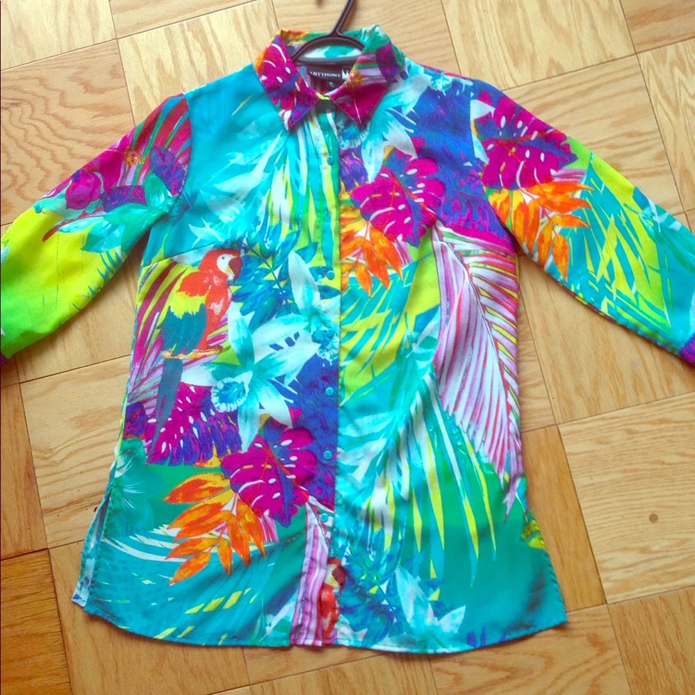 tropical print blouse dress